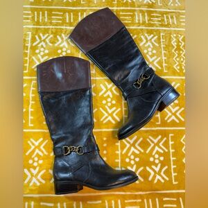 Lauren Ralph Lauren Leather “Menna” Tall Riding Boots w/ Brass Chain SZ 5B